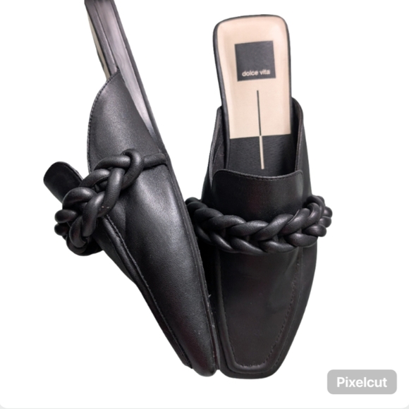 Dolce Vita Giovany Black Leather Braided Mule Slides Flats Designer Shoes - Picture 4 of 9